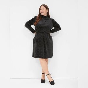 Lane Bryant Black Velvet Mock Neck Long Sleeve Dress size 14/16